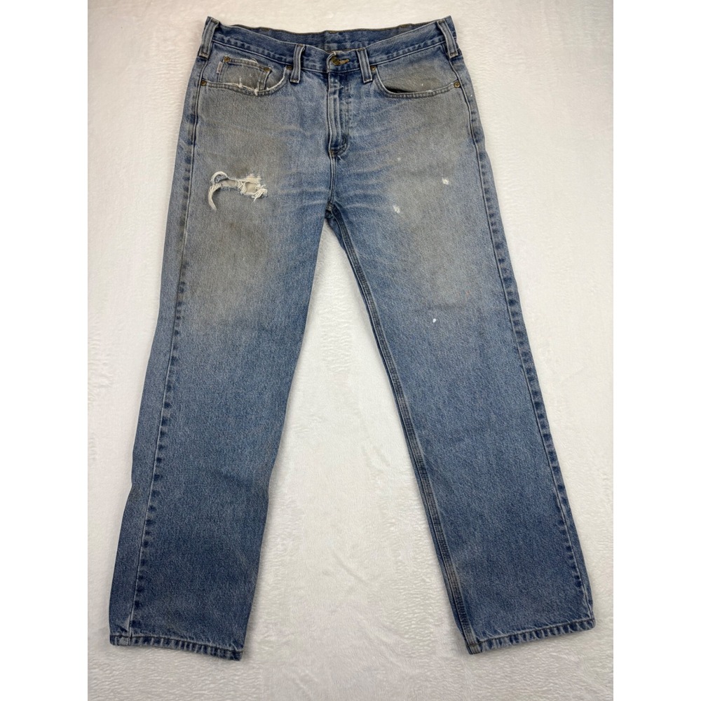 Vintage Carhartt Relaxed Fit Distressed Blue Carpenter Fade 34x30 Paint Splatter